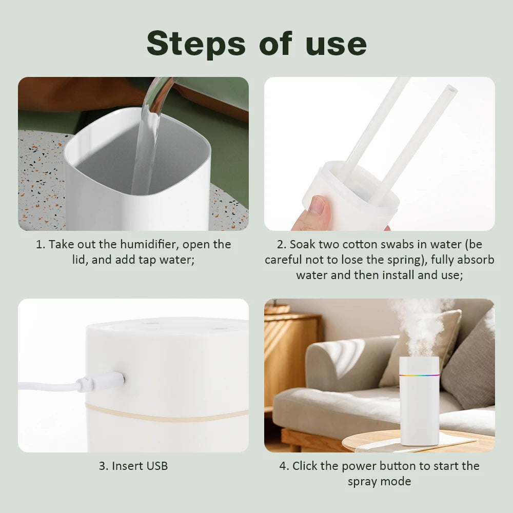 Humidificador 600ml con Doble Boquilla y Luces de Colores