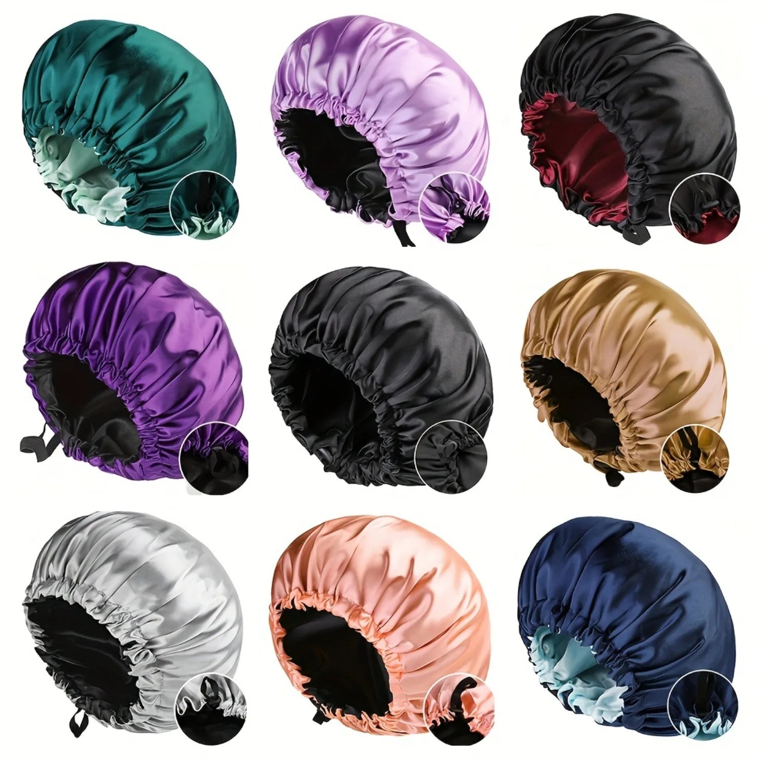 Double Layer Satin Sleep Bonnet for Women Adjustable Large Hair Cap with Silk Lining for Curly Hair Protection Styling Tools