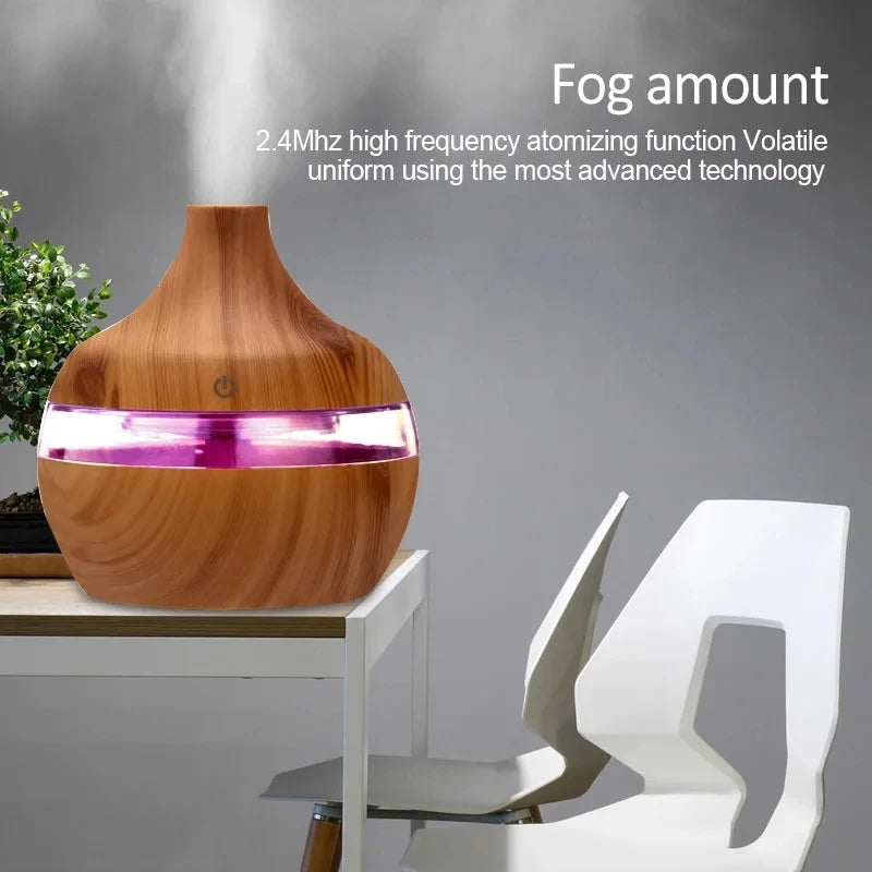 Humidificador de Madera 300ml, Difusor Eléctrico de Aceites Esenciales