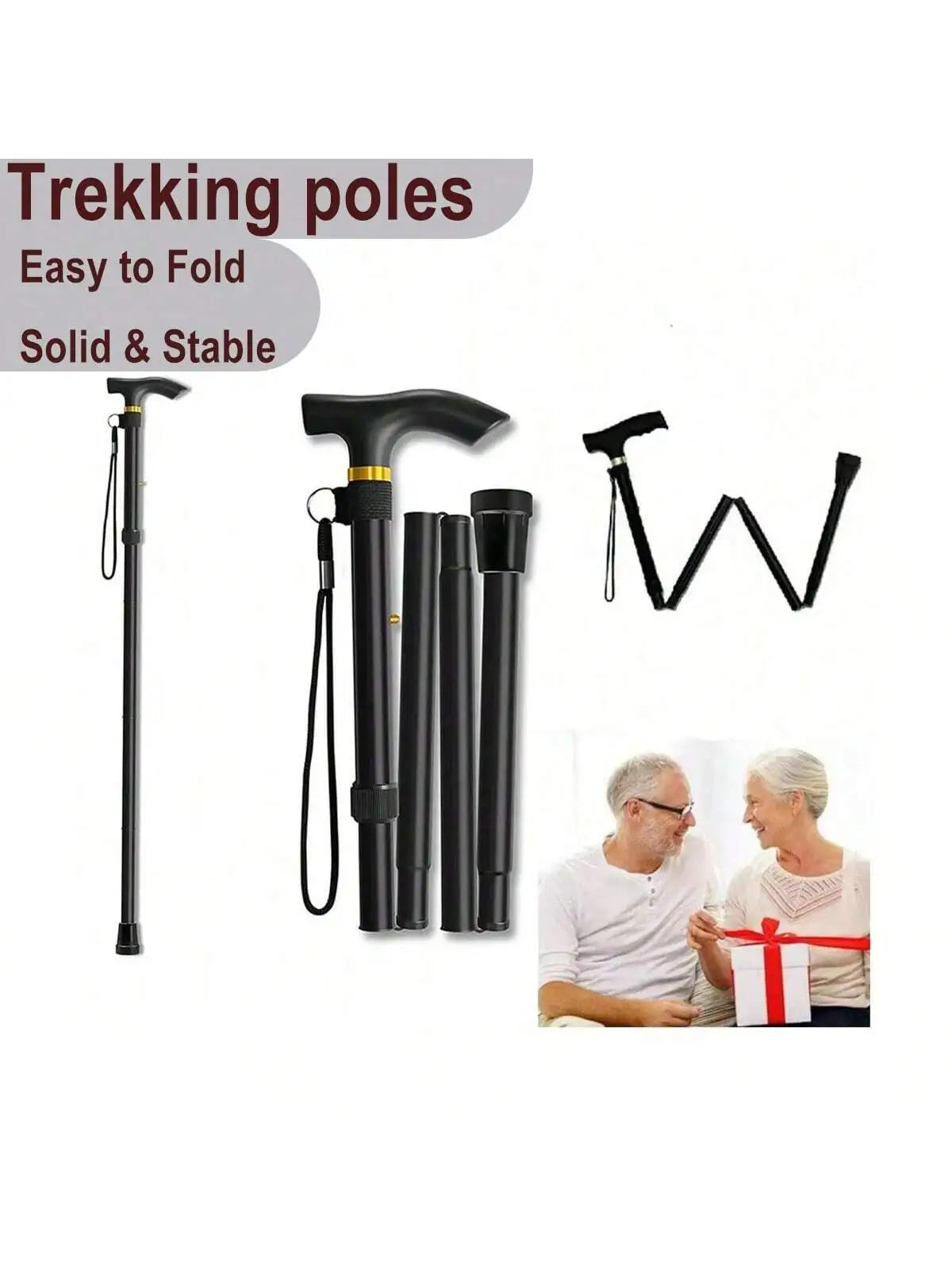 Telescopic crutch outdoor hiking stick aluminum alloy metal folding cane crutches suitable for the elderly