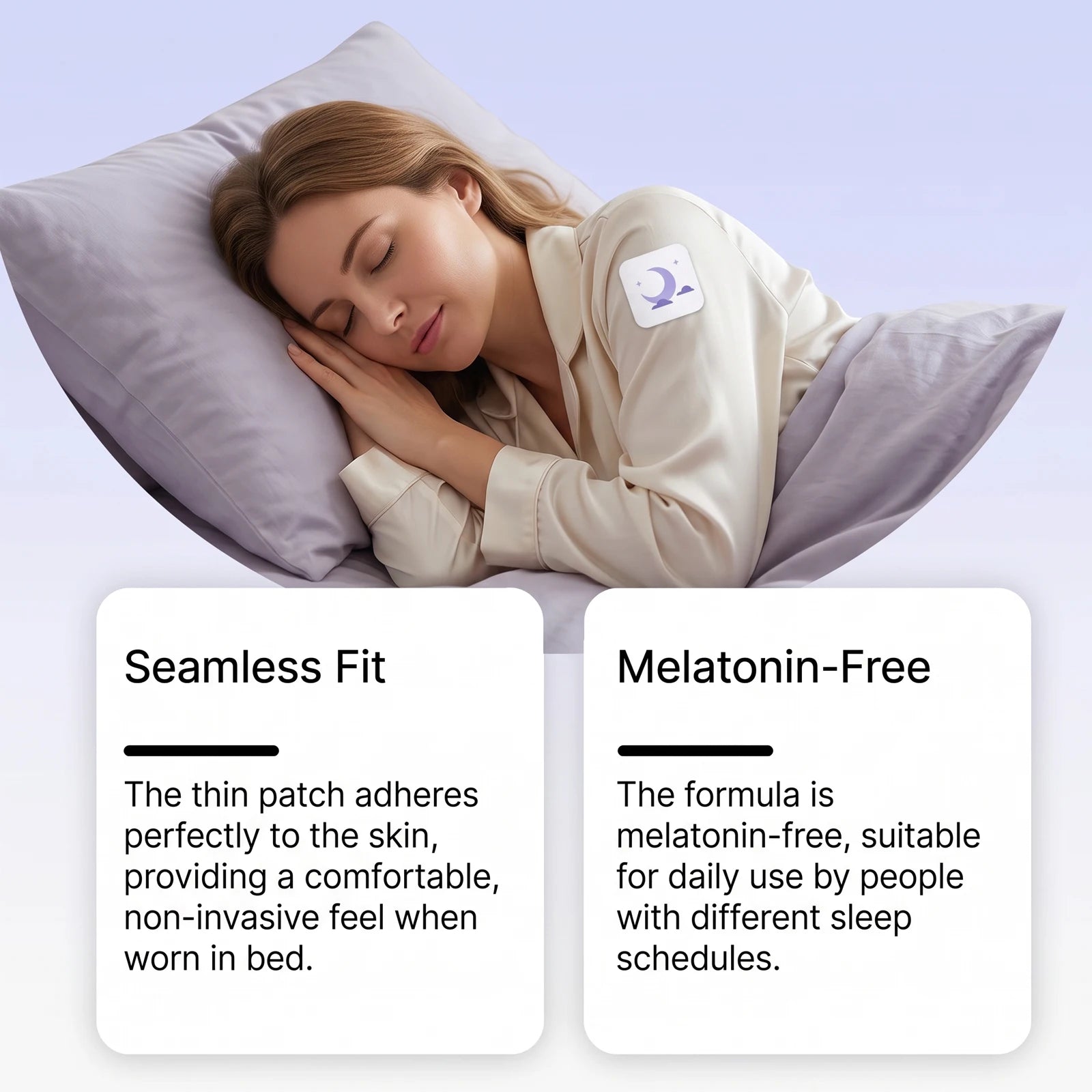 Parches para dormir sin melatonina: ayudan a conciliar el sueño rápidamente y favorecen un sueño profundo; mejoran la calidad del sueño y tienen aroma a lavanda.