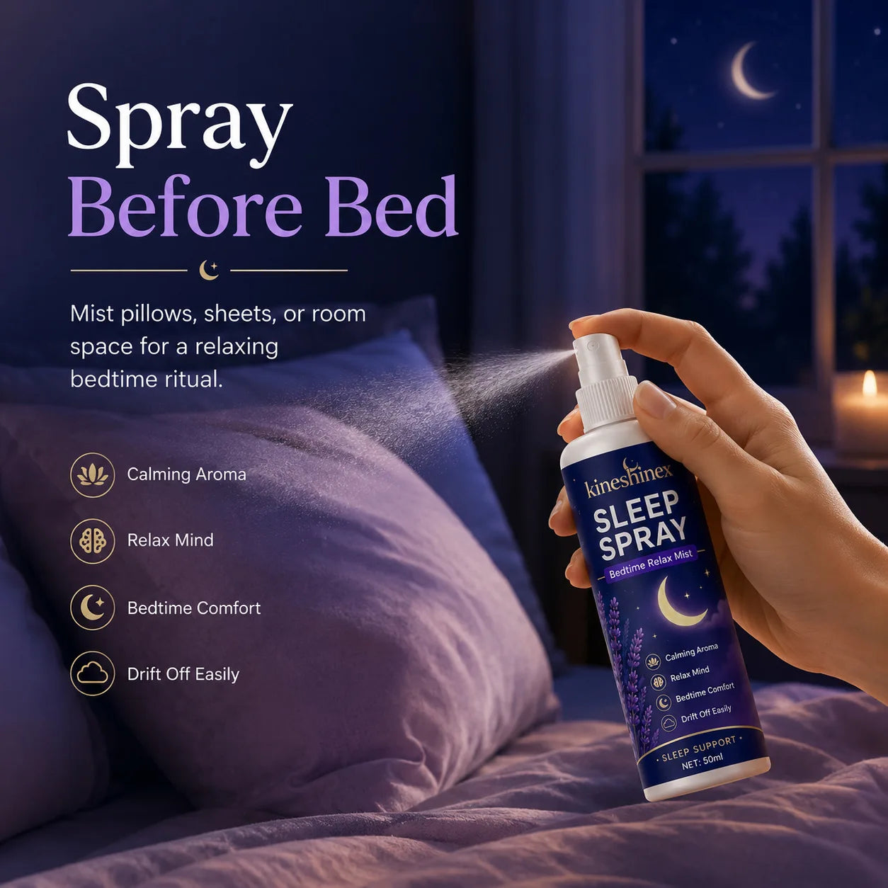Spray para dormir – Bruma relajante para la hora de dormir con aroma calmante, favorece un sueño reparador, ayuda a aliviar el estrés y los pensamientos acelerados, spray para almohada y ambiente.