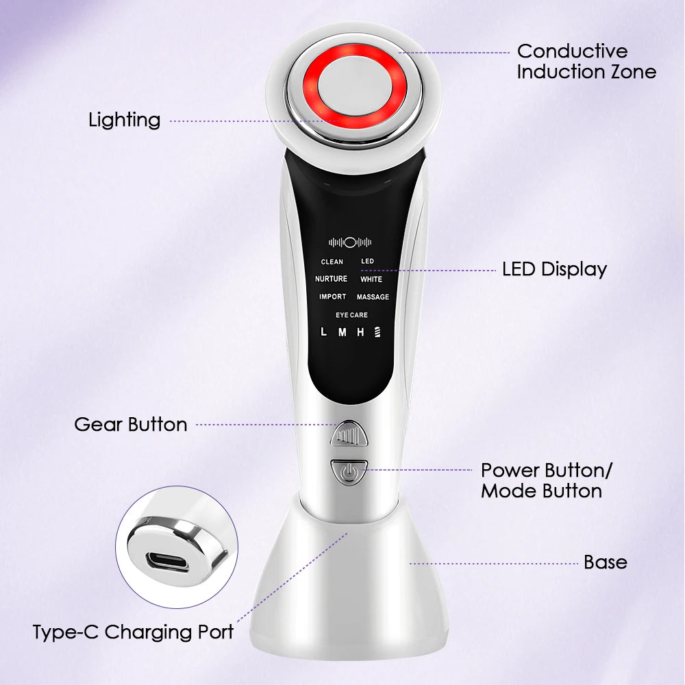 Masajeador Facial 7 en 1 con EMS y Luz LED