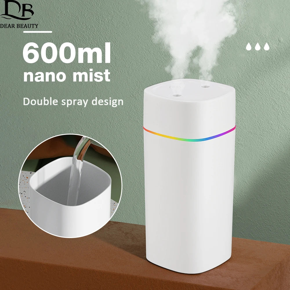 Humidificador 600ml con Doble Boquilla y Luces de Colores