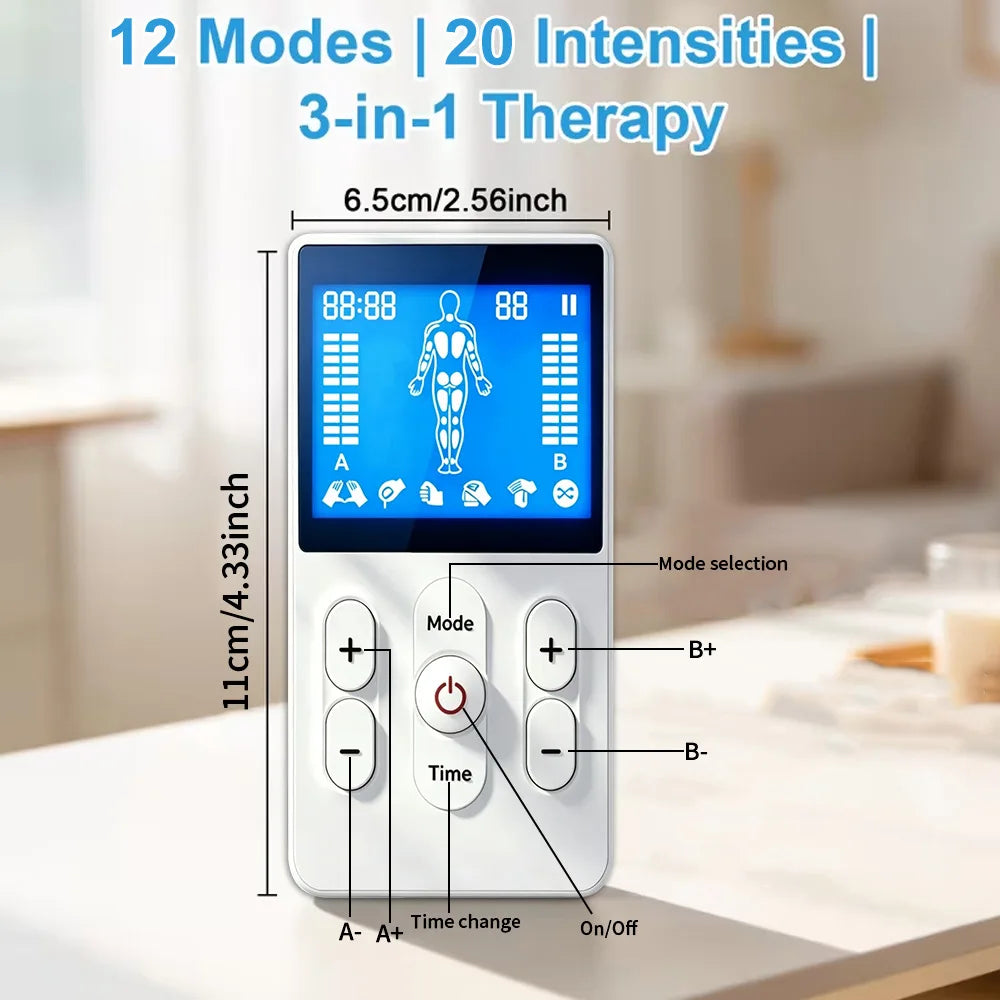 Máquina Digital TENS 2 Canales, Electroestimulador Muscular Recargable