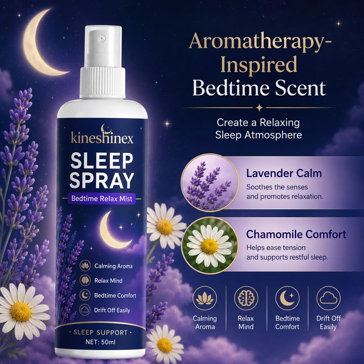Spray para dormir – Bruma relajante para la hora de dormir con aroma calmante, favorece un sueño reparador, ayuda a aliviar el estrés y los pensamientos acelerados, spray para almohada y ambiente.