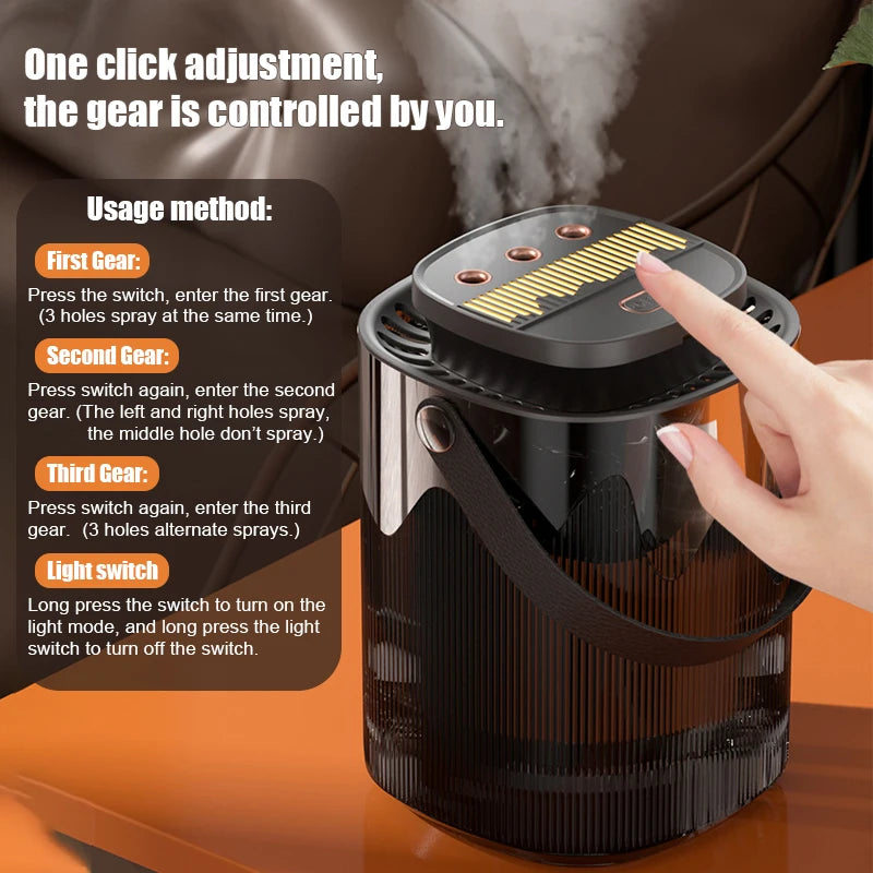 Humidificador Portátil 3L con Triple Boquilla, Carga USB