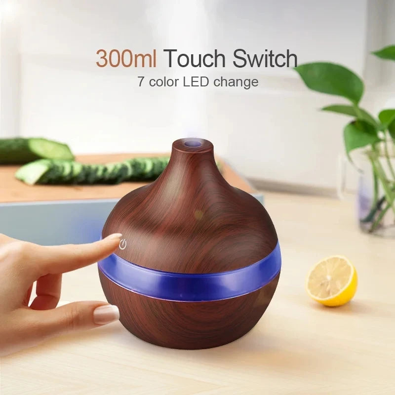 Humidificador de Madera 300ml, Difusor Eléctrico de Aceites Esenciales