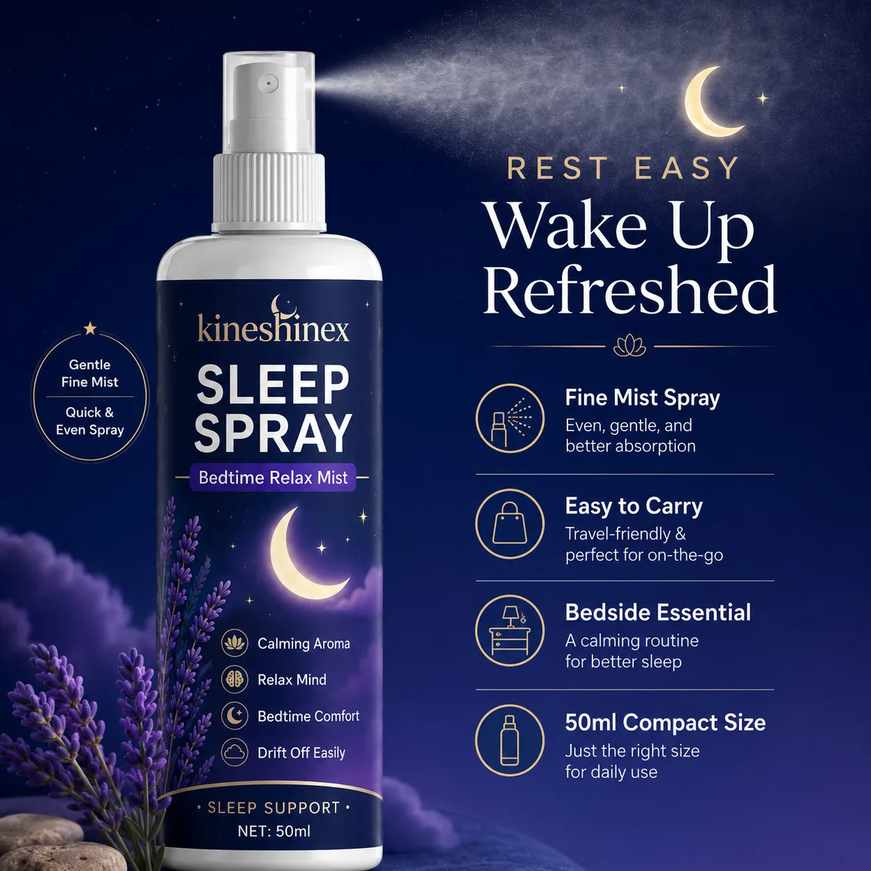 Spray para dormir – Bruma relajante para la hora de dormir con aroma calmante, favorece un sueño reparador, ayuda a aliviar el estrés y los pensamientos acelerados, spray para almohada y ambiente.