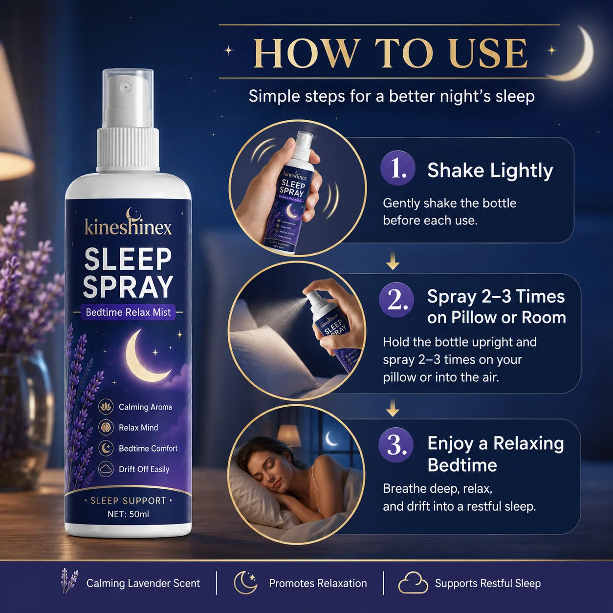 Spray para dormir – Bruma relajante para la hora de dormir con aroma calmante, favorece un sueño reparador, ayuda a aliviar el estrés y los pensamientos acelerados, spray para almohada y ambiente.