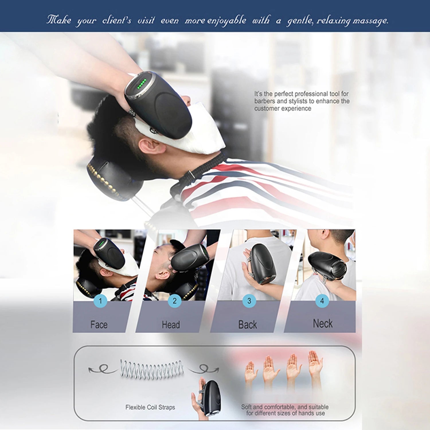 Masajeador de Barbería Profesional Inalámbrico con Calor, Cuello, Espalda, Cabeza y Rostro