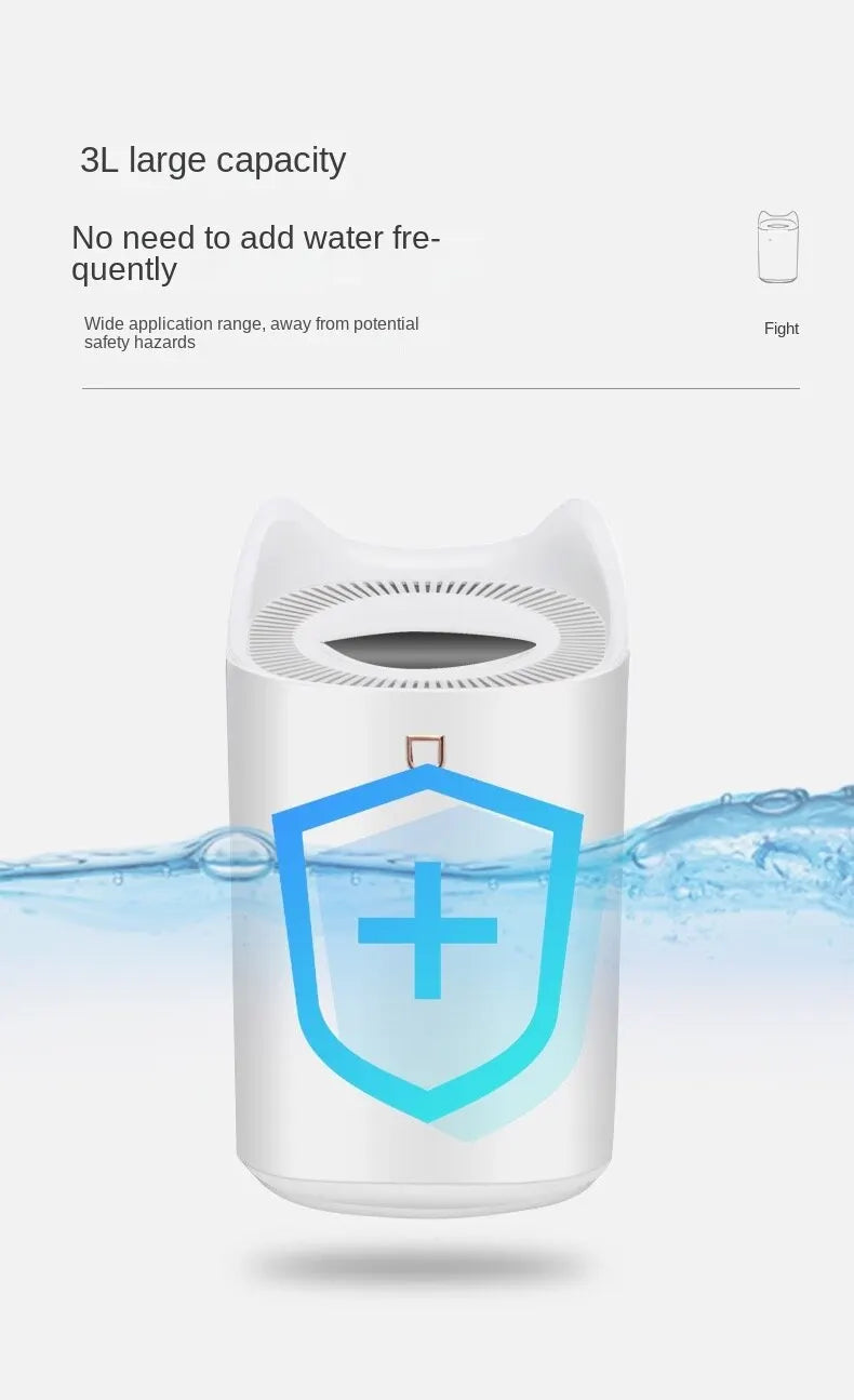 Humidificador de Doble Chorro 3000ml, Aroma y Vapor Frío