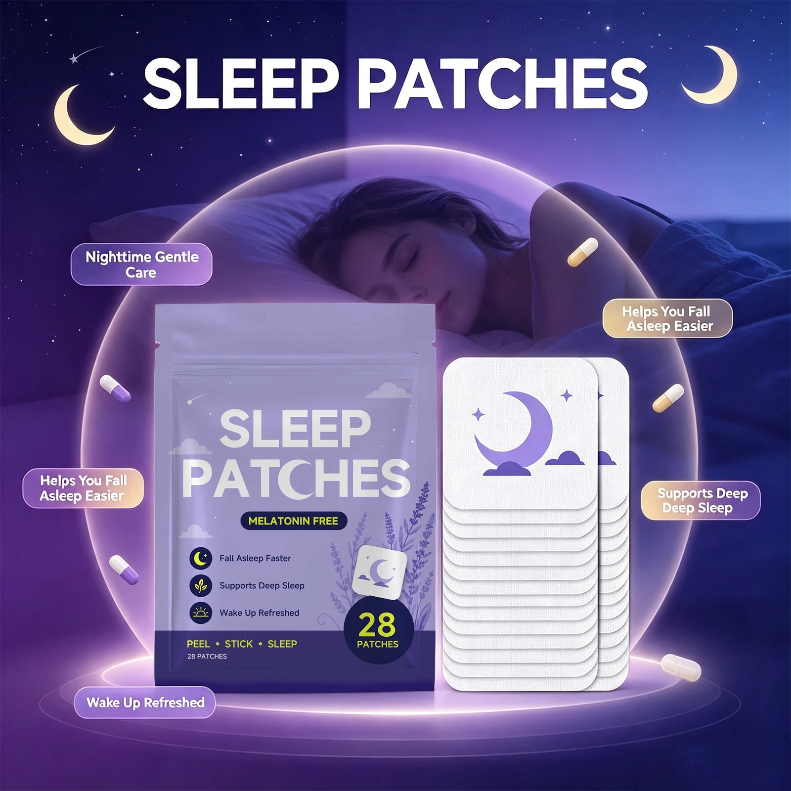 Parches para dormir sin melatonina: ayudan a conciliar el sueño rápidamente y favorecen un sueño profundo; mejoran la calidad del sueño y tienen aroma a lavanda.