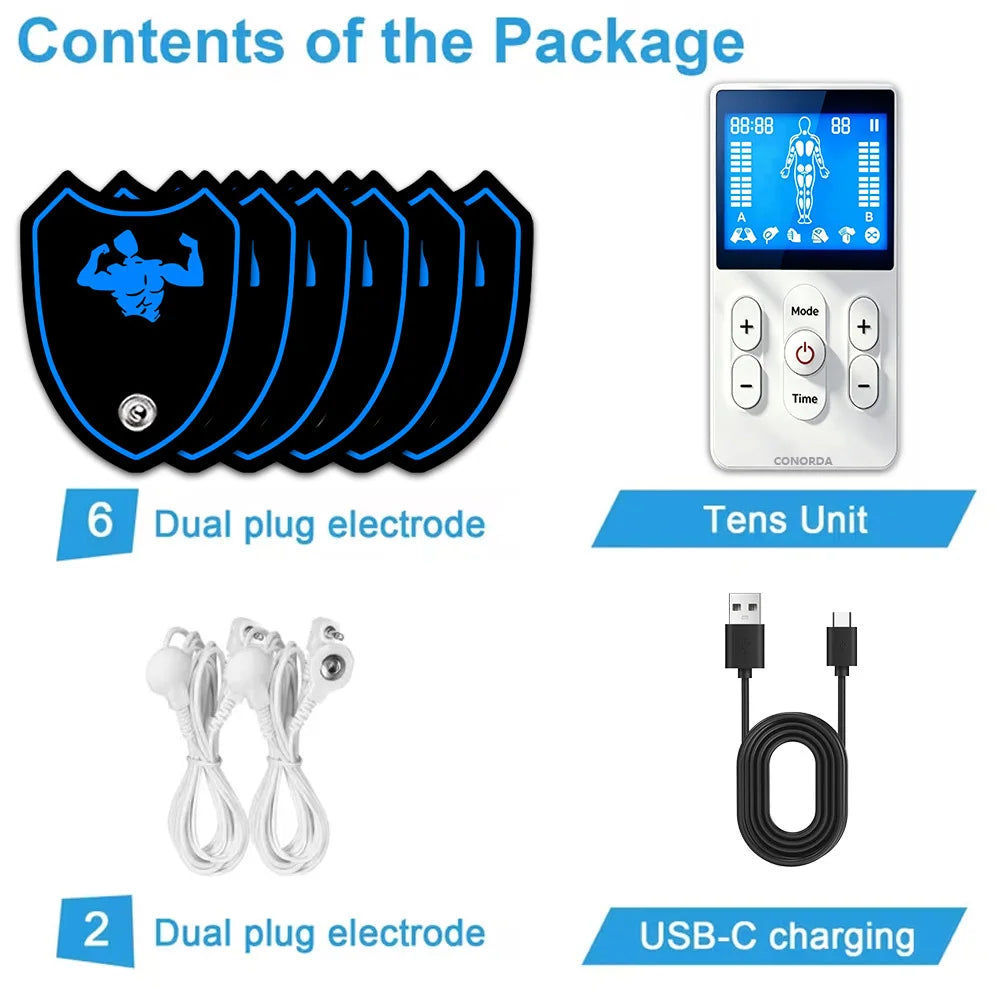 Máquina Digital TENS 2 Canales, Electroestimulador Muscular Recargable