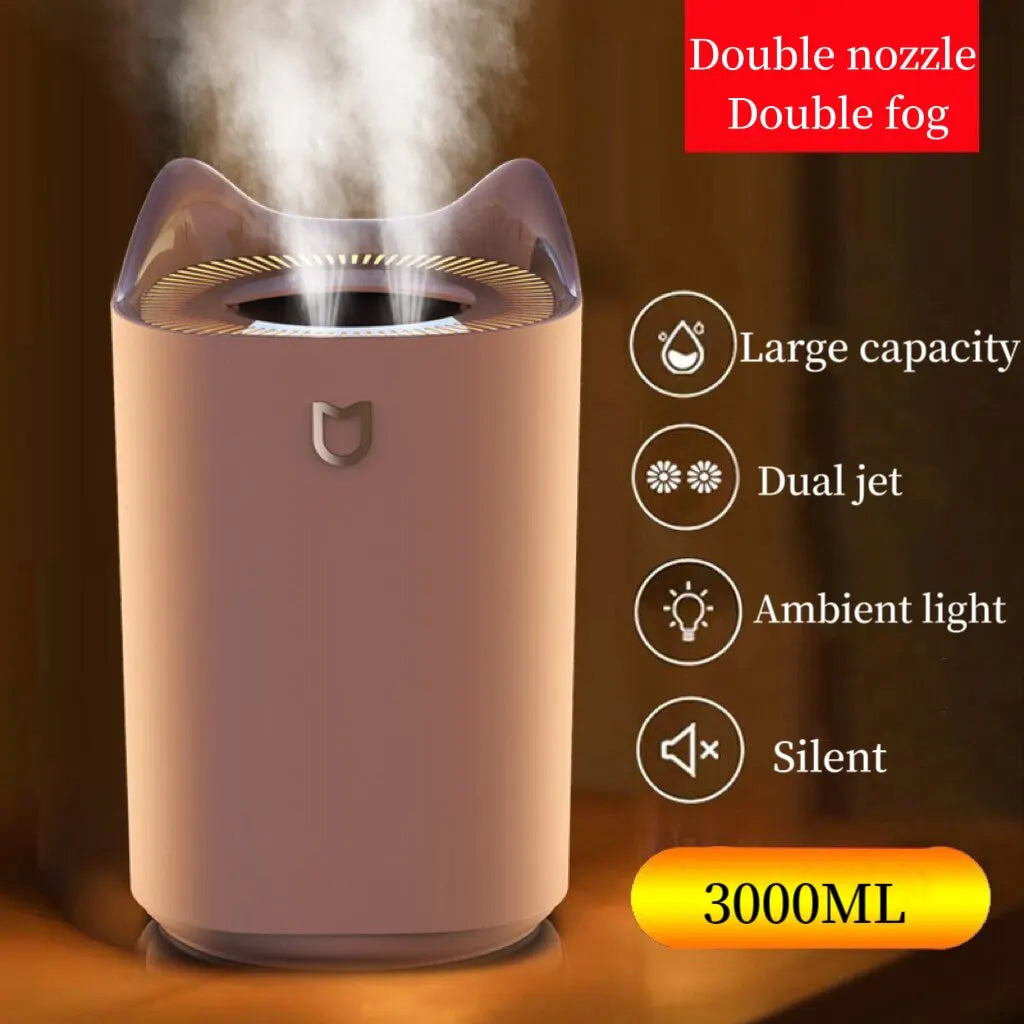 Humidificador de Doble Chorro 3000ml, Aroma y Vapor Frío