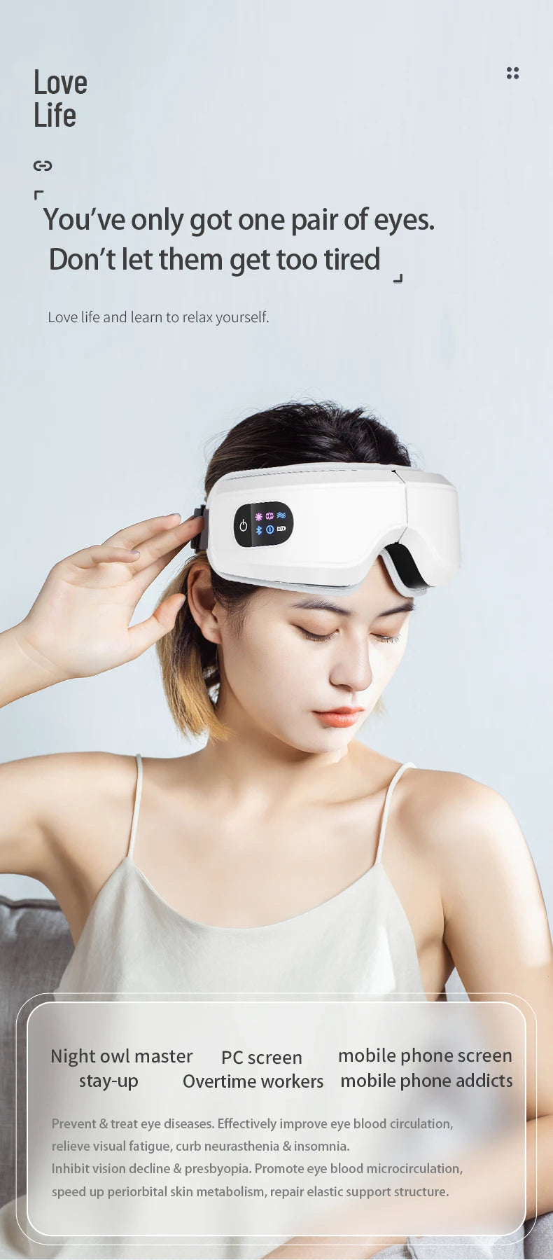 Masajeador de Ojos con Vibración y Calor, Baja Frecuencia, para Mujer