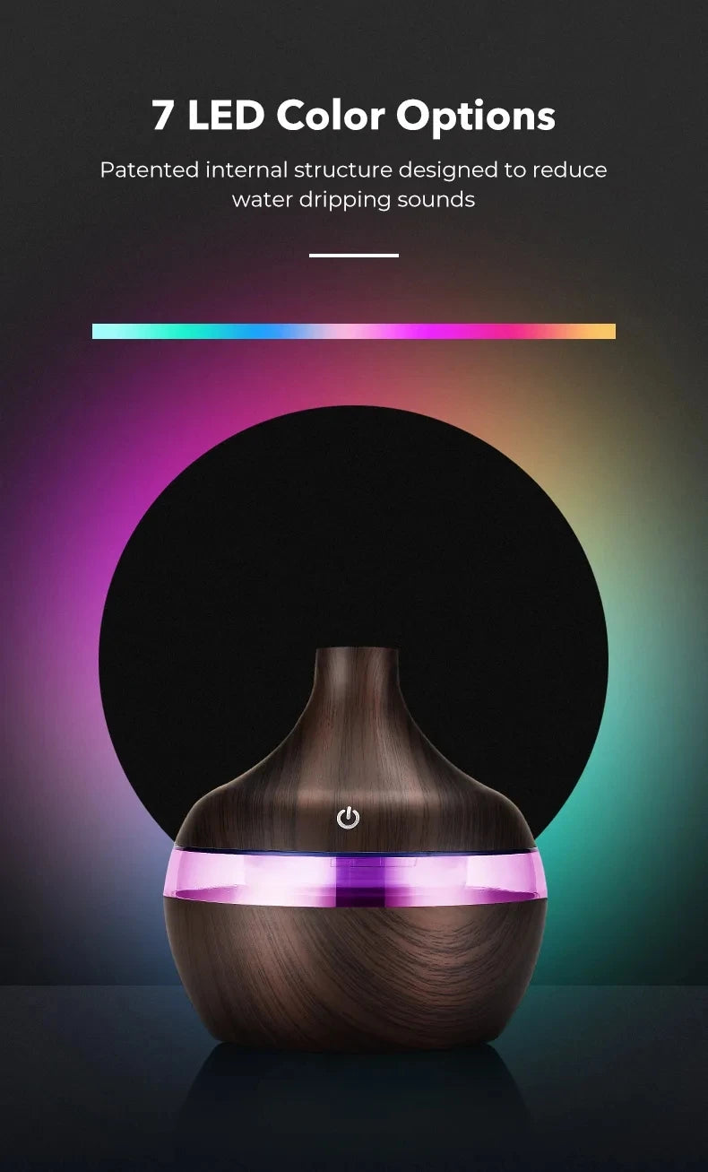 Humidificador de Madera 300ml, Difusor Eléctrico de Aceites Esenciales