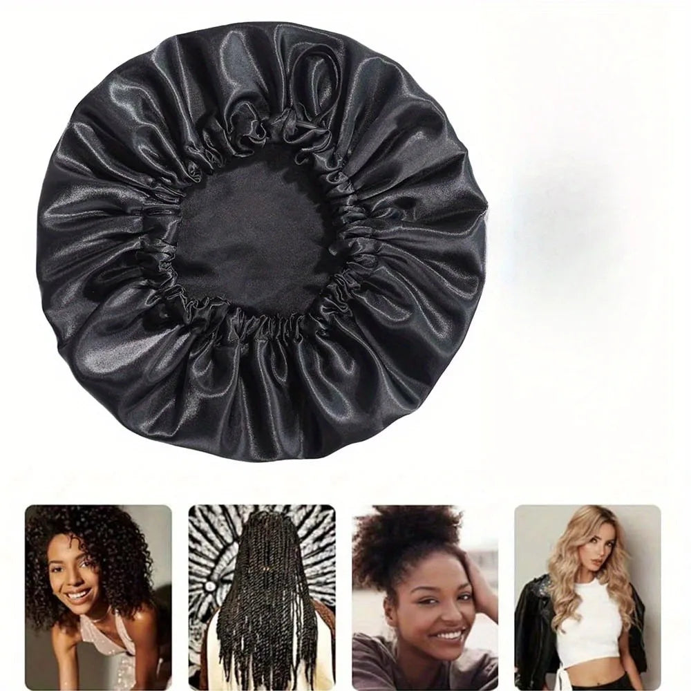 Double Layer Satin Sleep Bonnet for Women Adjustable Large Hair Cap with Silk Lining for Curly Hair Protection Styling Tools