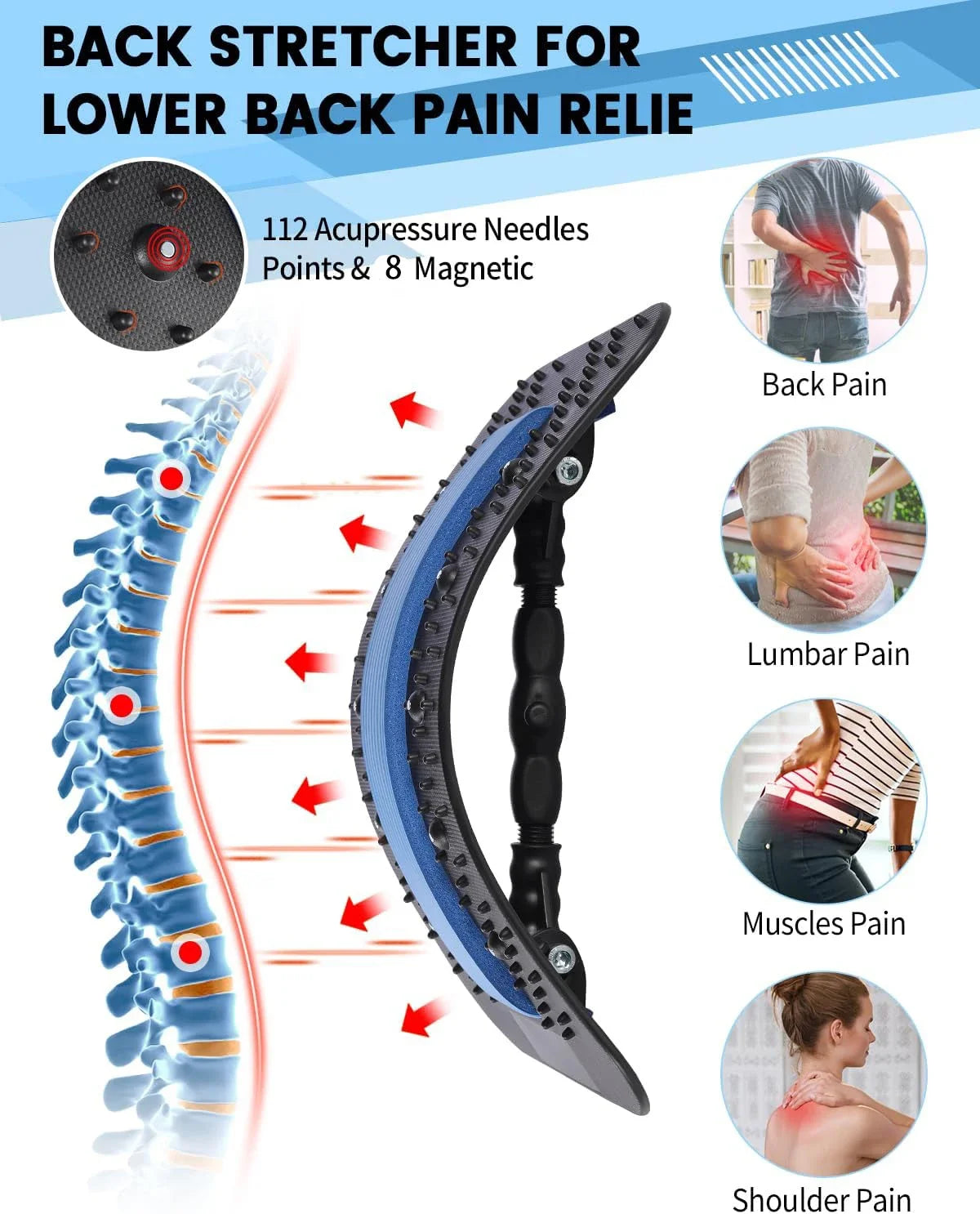 Estirador de Espalda para Masaje y Relajación Muscular, Soporte Lumbar