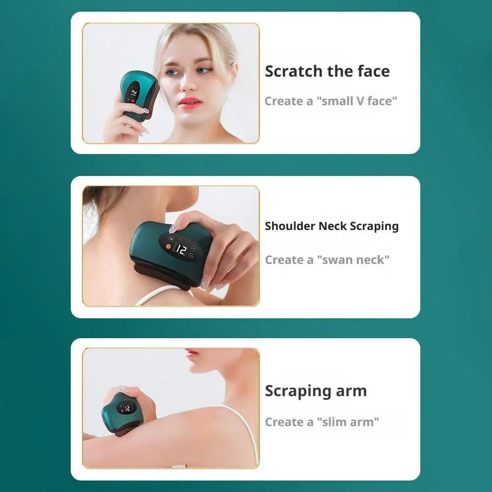 Masajeador Eléctrico Guasha con Compresa Caliente para Ojos, Rostro y Cuello