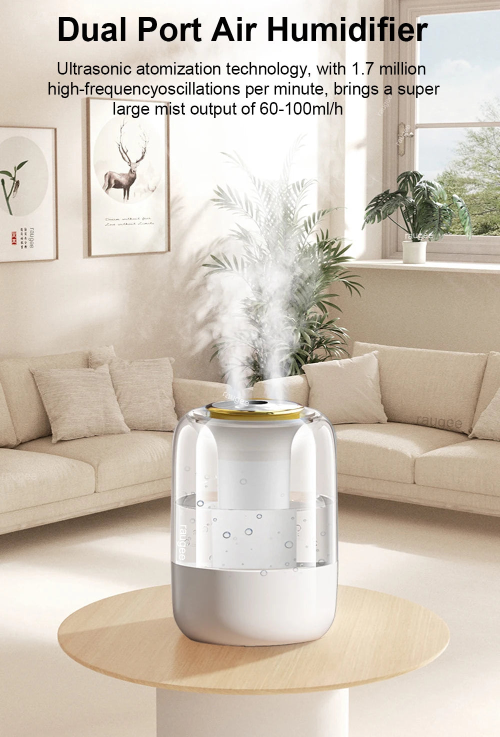 Humidificador de Aire 2.2L de Gran Capacidad con Luz Nocturna LED