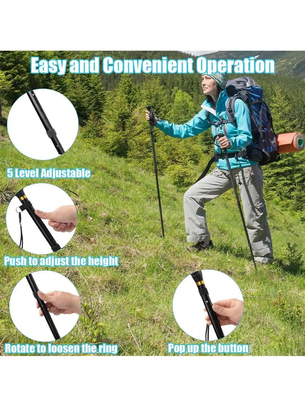Telescopic crutch outdoor hiking stick aluminum alloy metal folding cane crutches suitable for the elderly