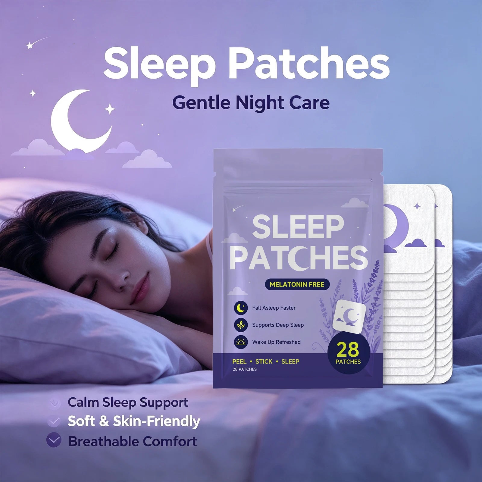 Parches para dormir sin melatonina: ayudan a conciliar el sueño rápidamente y favorecen un sueño profundo; mejoran la calidad del sueño y tienen aroma a lavanda.