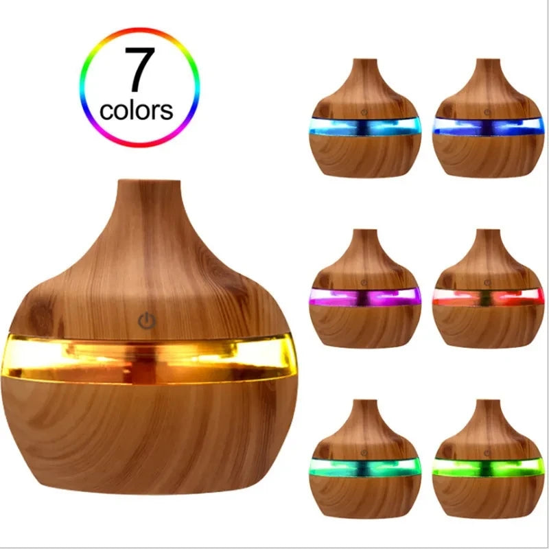 Humidificador de Madera 300ml, Difusor Eléctrico de Aceites Esenciales