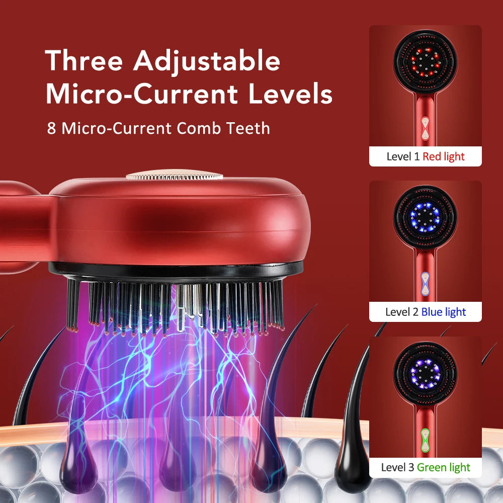 Peine Masajeador Eléctrico con Vibración y Terapia de Luz Roja, Crecimiento Capilar