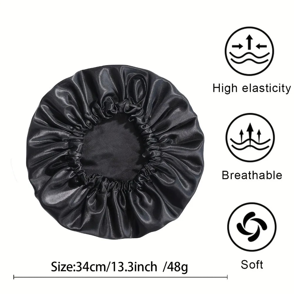 Double Layer Satin Sleep Bonnet for Women Adjustable Large Hair Cap with Silk Lining for Curly Hair Protection Styling Tools