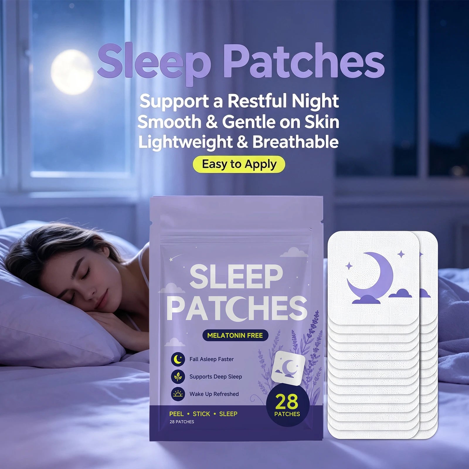 Parches para dormir sin melatonina: ayudan a conciliar el sueño rápidamente y favorecen un sueño profundo; mejoran la calidad del sueño y tienen aroma a lavanda.