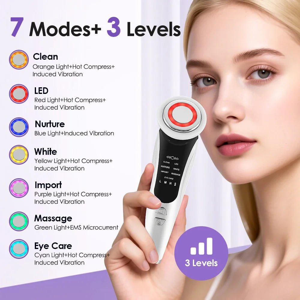 Masajeador Facial 7 en 1 con EMS y Luz LED