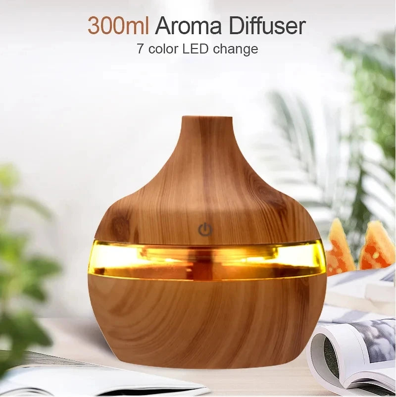 Humidificador de Madera 300ml, Difusor Eléctrico de Aceites Esenciales