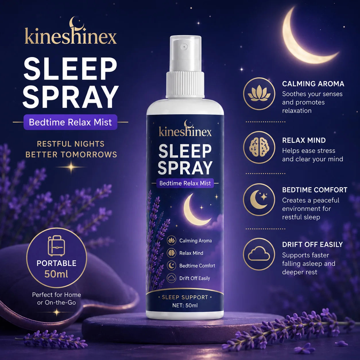 Spray para dormir – Bruma relajante para la hora de dormir con aroma calmante, favorece un sueño reparador, ayuda a aliviar el estrés y los pensamientos acelerados, spray para almohada y ambiente.