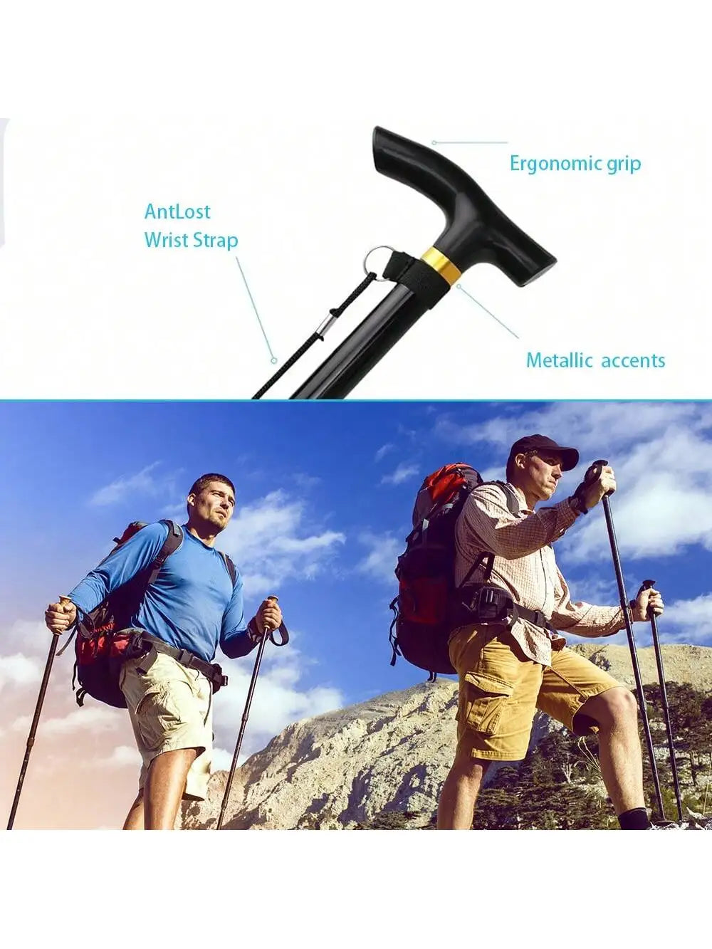 Telescopic crutch outdoor hiking stick aluminum alloy metal folding cane crutches suitable for the elderly